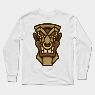 Abstract African Mask Wood Fantasy Artistic Style Long Sleeve T-Shirt